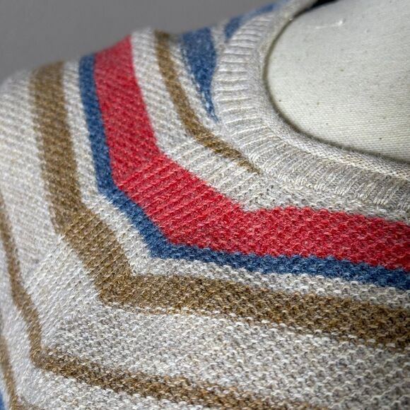 L.L. Bean Cotton Striped Pullover Sweater Large Petite Blue Pink Beige - Picture 4 of 9